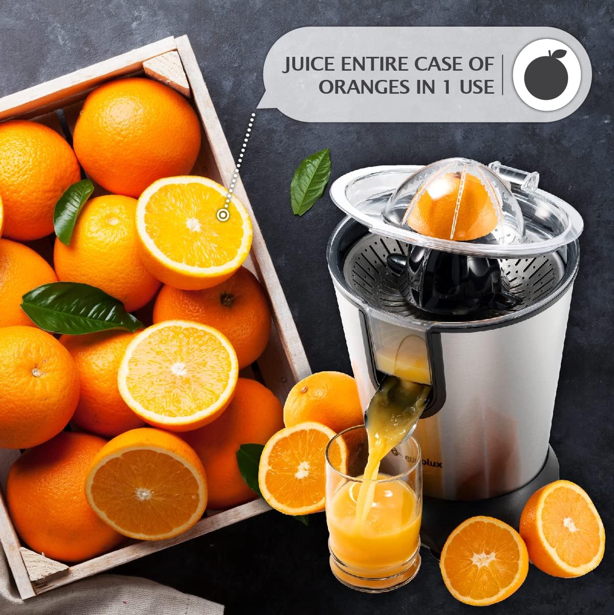 Electric Orange Juicer, Sleek Effortless Citrus Juice Squeezer for Lemon, Lime, Grapefruit | Powerful Motor, Easy to Clean, Removable Dishwasher-Safe Parts