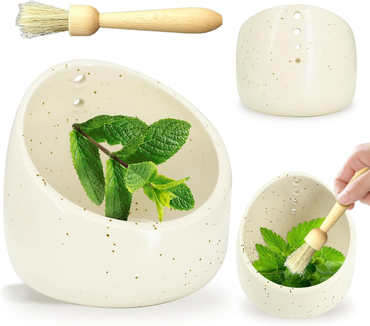 Herb Stripper Bowl Ceramic – Handcrafted Pottery Herb Peeler & Leaf Stripping Tool, Perfect for Kale, Thyme, Basil, Rosemary, Parsley, Cilantro, Oregano – Kitchen Must-Have Peeling Bowl