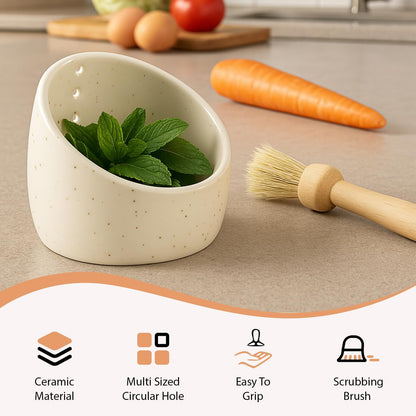 Herb Stripper Bowl Ceramic – Handcrafted Pottery Herb Peeler & Leaf Stripping Tool, Perfect for Kale, Thyme, Basil, Rosemary, Parsley, Cilantro, Oregano – Kitchen Must-Have Peeling Bowl