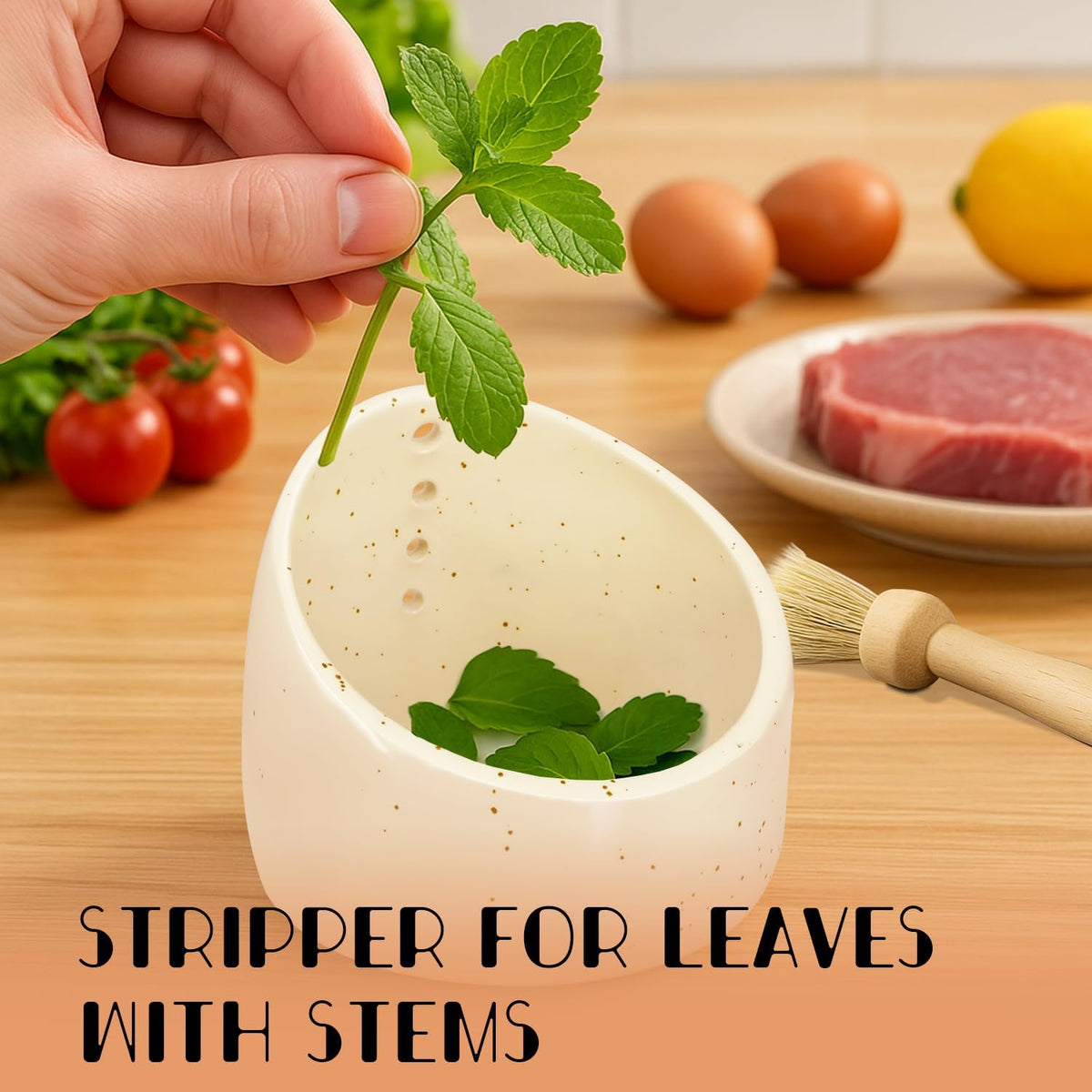 Herb Stripper Bowl Ceramic – Handcrafted Pottery Herb Peeler & Leaf Stripping Tool, Perfect for Kale, Thyme, Basil, Rosemary, Parsley, Cilantro, Oregano – Kitchen Must-Have Peeling Bowl