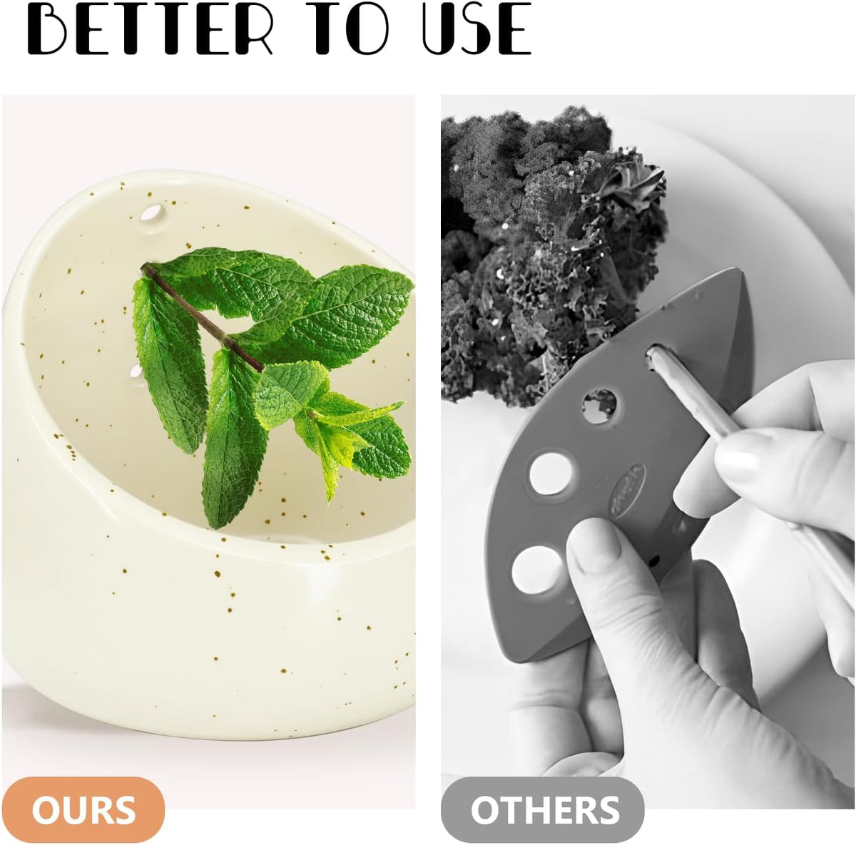 Herb Stripper Bowl Ceramic – Handcrafted Pottery Herb Peeler & Leaf Stripping Tool, Perfect for Kale, Thyme, Basil, Rosemary, Parsley, Cilantro, Oregano – Kitchen Must-Have Peeling Bowl