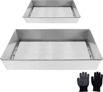 Remiawy Soil Sifter for Gardening, 2 Pack Rock Sifter for Compost Dirt Sand, Metal Garden Sieve Sifting Pan Tray, 1/4” Mesh Soil Screen Set of 2-17.5” x 11.5” and 12” x 10” (Large and Standard)