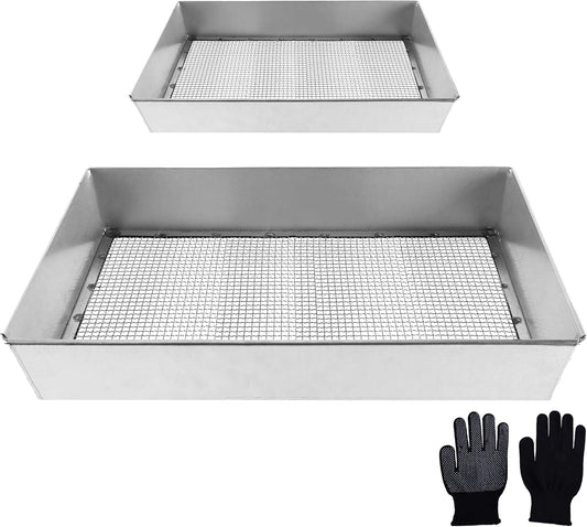 Remiawy Soil Sifter for Gardening, 2 Pack Rock Sifter for Compost Dirt Sand, Metal Garden Sieve Sifting Pan Tray, 1/4” Mesh Soil Screen Set of 2-17.5” x 11.5” and 12” x 10” (Large and Standard)