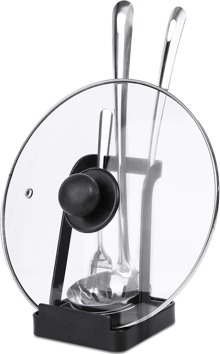 Versatile Pot Lid Ladle Holder Multipurpose Spatula Pad Book Cutting Board Spoon Rest Kitchen Utensils Drip Tray Washable Durable Stable Tack-Free Installation (Black)