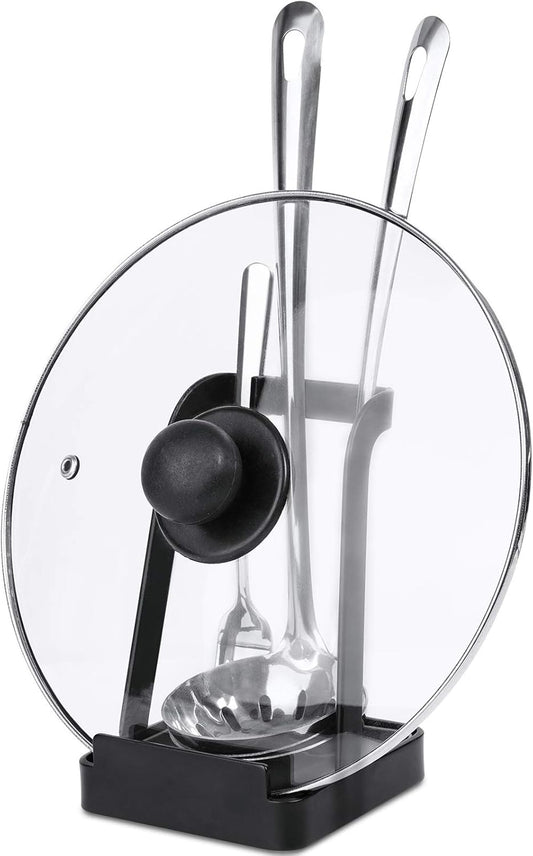 Versatile Pot Lid Ladle Holder Multipurpose Spatula Pad Book Cutting Board Spoon Rest Kitchen Utensils Drip Tray Washable Durable Stable Tack-Free Installation (Black)