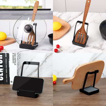 Versatile Pot Lid Ladle Holder Multipurpose Spatula Pad Book Cutting Board Spoon Rest Kitchen Utensils Drip Tray Washable Durable Stable Tack-Free Installation (Black)