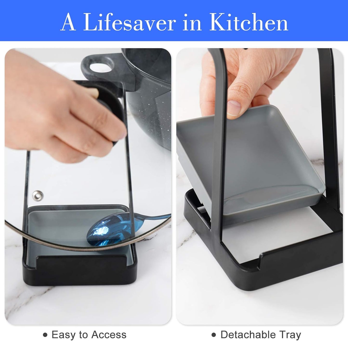 Versatile Pot Lid Ladle Holder Multipurpose Spatula Pad Book Cutting Board Spoon Rest Kitchen Utensils Drip Tray Washable Durable Stable Tack-Free Installation (Black)