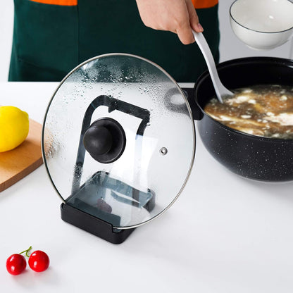 Versatile Pot Lid Ladle Holder Multipurpose Spatula Pad Book Cutting Board Spoon Rest Kitchen Utensils Drip Tray Washable Durable Stable Tack-Free Installation (Black)