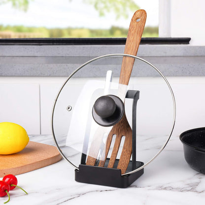 Versatile Pot Lid Ladle Holder Multipurpose Spatula Pad Book Cutting Board Spoon Rest Kitchen Utensils Drip Tray Washable Durable Stable Tack-Free Installation (Black)