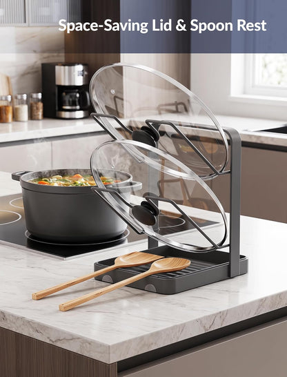 Versatile Pot Lid Ladle Holder Multipurpose Spatula Pad Book Cutting Board Spoon Rest Kitchen Utensils Drip Tray Washable Durable Stable Tack-Free Installation (Black)