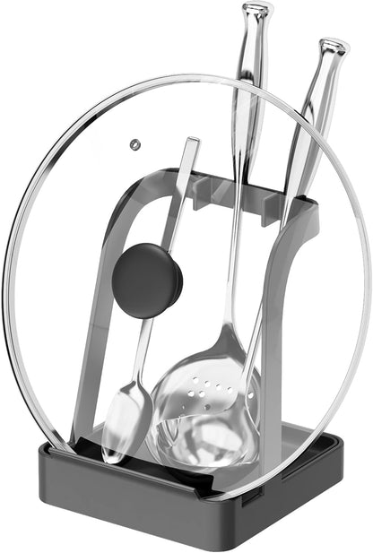 Versatile Pot Lid Ladle Holder Multipurpose Spatula Pad Book Cutting Board Spoon Rest Kitchen Utensils Drip Tray Washable Durable Stable Tack-Free Installation (Black)