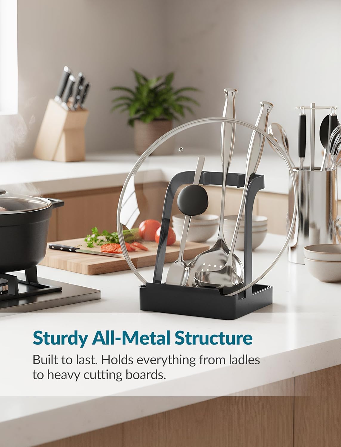 Versatile Pot Lid Ladle Holder Multipurpose Spatula Pad Book Cutting Board Spoon Rest Kitchen Utensils Drip Tray Washable Durable Stable Tack-Free Installation (Black)
