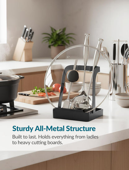 Versatile Pot Lid Ladle Holder Multipurpose Spatula Pad Book Cutting Board Spoon Rest Kitchen Utensils Drip Tray Washable Durable Stable Tack-Free Installation (Black)