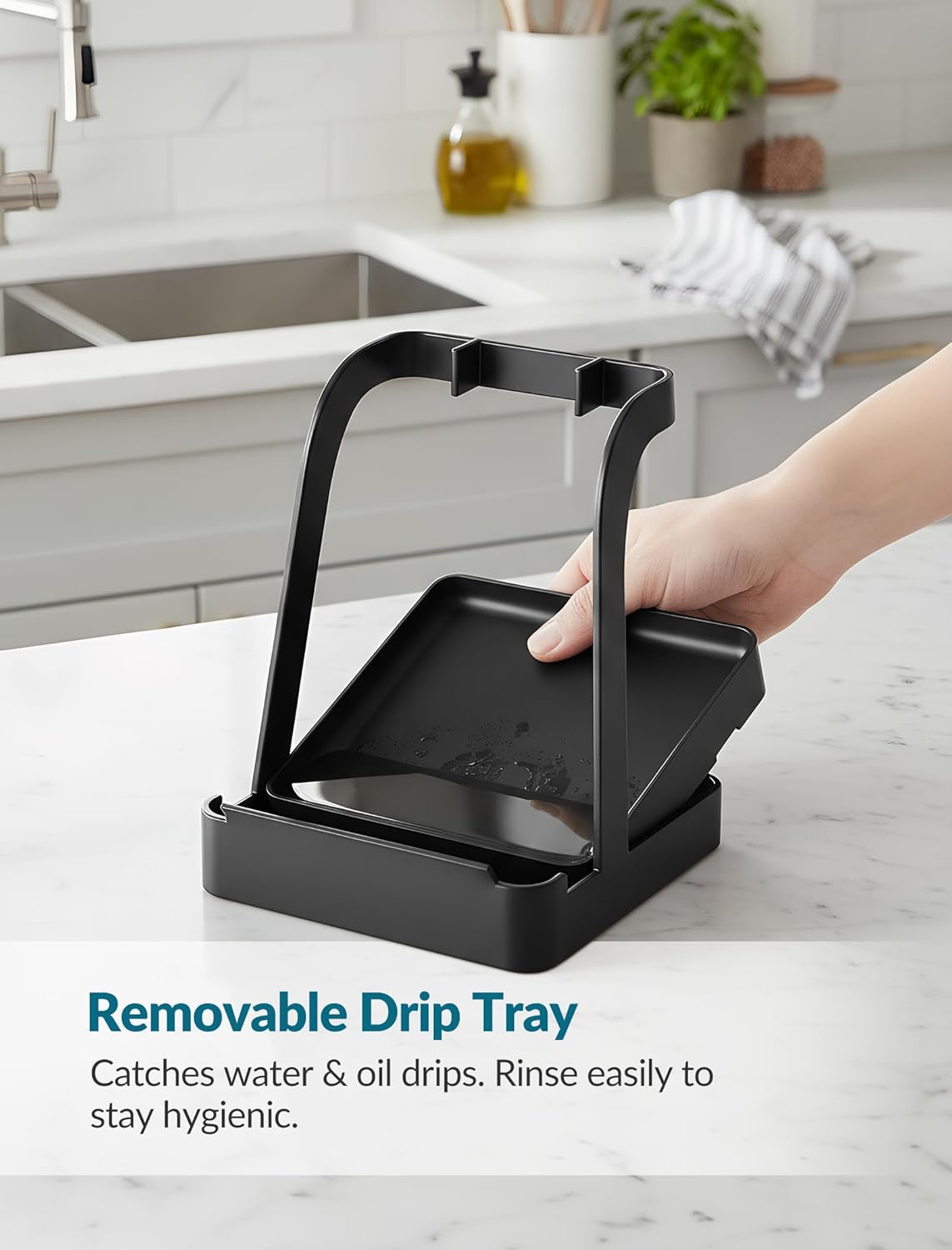 Versatile Pot Lid Ladle Holder Multipurpose Spatula Pad Book Cutting Board Spoon Rest Kitchen Utensils Drip Tray Washable Durable Stable Tack-Free Installation (Black)