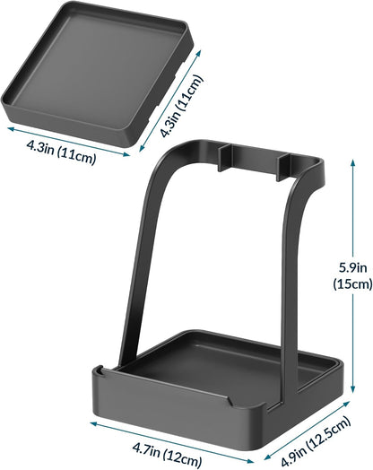 Versatile Pot Lid Ladle Holder Multipurpose Spatula Pad Book Cutting Board Spoon Rest Kitchen Utensils Drip Tray Washable Durable Stable Tack-Free Installation (Black)