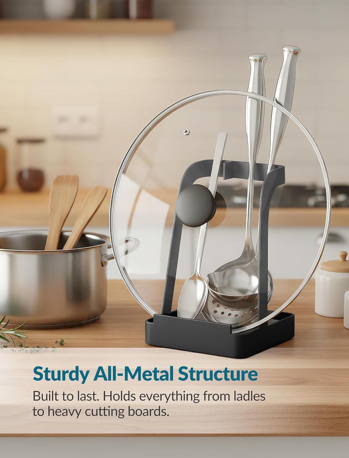 Versatile Pot Lid Ladle Holder Multipurpose Spatula Pad Book Cutting Board Spoon Rest Kitchen Utensils Drip Tray Washable Durable Stable Tack-Free Installation (Black)