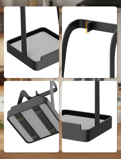Versatile Pot Lid Ladle Holder Multipurpose Spatula Pad Book Cutting Board Spoon Rest Kitchen Utensils Drip Tray Washable Durable Stable Tack-Free Installation (Black)