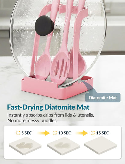 Versatile Pot Lid Ladle Holder Multipurpose Spatula Pad Book Cutting Board Spoon Rest Kitchen Utensils Drip Tray Washable Durable Stable Tack-Free Installation (Black)