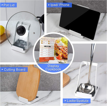 Versatile Pot Lid Ladle Holder Multipurpose Spatula Pad Book Cutting Board Spoon Rest Kitchen Utensils Drip Tray Washable Durable Stable Tack-Free Installation (Black)