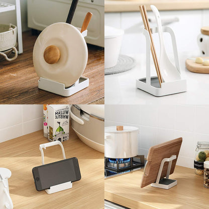 Versatile Pot Lid Ladle Holder Multipurpose Spatula Pad Book Cutting Board Spoon Rest Kitchen Utensils Drip Tray Washable Durable Stable Tack-Free Installation (Black)