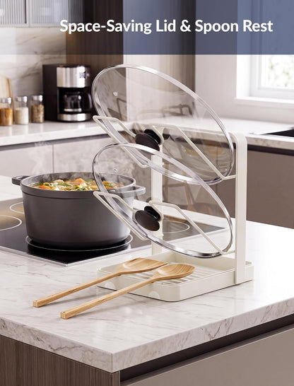 Versatile Pot Lid Ladle Holder Multipurpose Spatula Pad Book Cutting Board Spoon Rest Kitchen Utensils Drip Tray Washable Durable Stable Tack-Free Installation (Black)