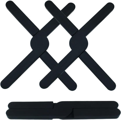 3 Pack Foldable Silicone Trivets, Black, X-Shaped | Versatile and Durable, Anti-Slip and Heat-Resistant, For Hot Dishes Pots and Pans