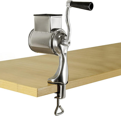 5-in-1 Rotary Cheese Grater Hand Drum Slicer Manual Cheese Shredder Multi-function Stainless Steel Vegetable Chopper Cutter with 5 Blades for Fruit Potato Cucumber Lemon Nut, Silver (Type2)
