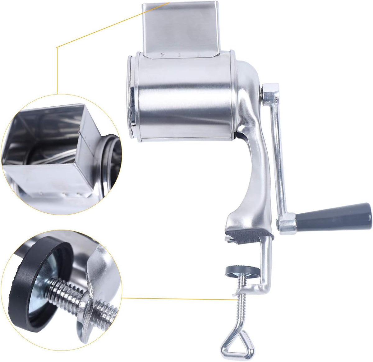 5-in-1 Rotary Cheese Grater Hand Drum Slicer Manual Cheese Shredder Multi-function Stainless Steel Vegetable Chopper Cutter with 5 Blades for Fruit Potato Cucumber Lemon Nut, Silver (Type2)