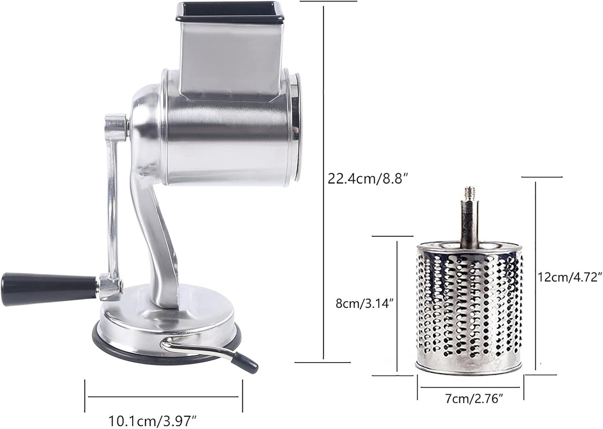5-in-1 Rotary Cheese Grater Hand Drum Slicer Manual Cheese Shredder Multi-function Stainless Steel Vegetable Chopper Cutter with 5 Blades for Fruit Potato Cucumber Lemon Nut, Silver (Type2)