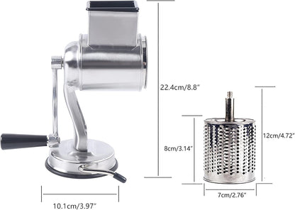 5-in-1 Rotary Cheese Grater Hand Drum Slicer Manual Cheese Shredder Multi-function Stainless Steel Vegetable Chopper Cutter with 5 Blades for Fruit Potato Cucumber Lemon Nut, Silver (Type2)