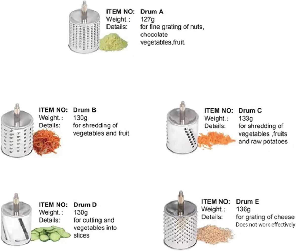 5-in-1 Rotary Cheese Grater Hand Drum Slicer Manual Cheese Shredder Multi-function Stainless Steel Vegetable Chopper Cutter with 5 Blades for Fruit Potato Cucumber Lemon Nut, Silver (Type2)