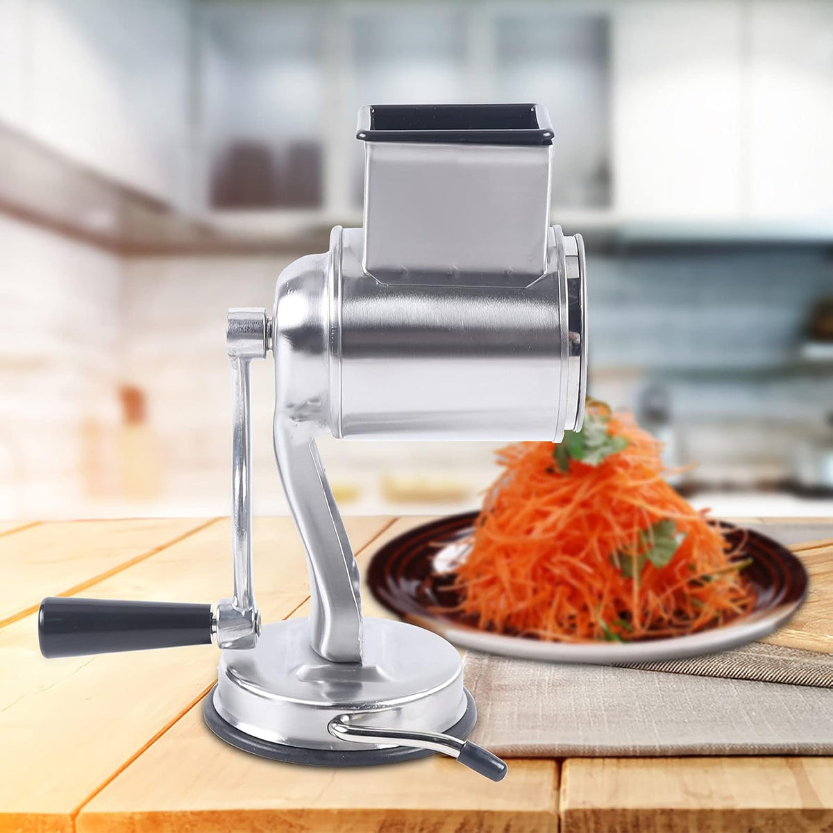 5-in-1 Rotary Cheese Grater Hand Drum Slicer Manual Cheese Shredder Multi-function Stainless Steel Vegetable Chopper Cutter with 5 Blades for Fruit Potato Cucumber Lemon Nut, Silver (Type2)