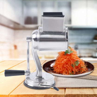 5-in-1 Rotary Cheese Grater Hand Drum Slicer Manual Cheese Shredder Multi-function Stainless Steel Vegetable Chopper Cutter with 5 Blades for Fruit Potato Cucumber Lemon Nut, Silver (Type2)