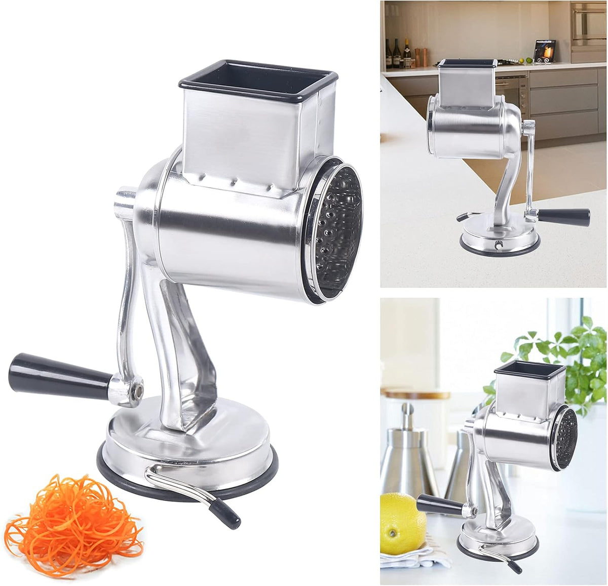 5-in-1 Rotary Cheese Grater Hand Drum Slicer Manual Cheese Shredder Multi-function Stainless Steel Vegetable Chopper Cutter with 5 Blades for Fruit Potato Cucumber Lemon Nut, Silver (Type2)