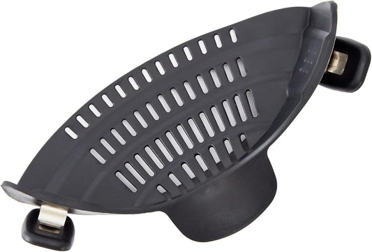 Silicone Clip On Strainer for Pots and Pans - Heat Resistant, Food, Noodle, Meat, Fruits, Vegetables and Pasta Strainer - Versatile Kitchen Gadget and Colander (Black)