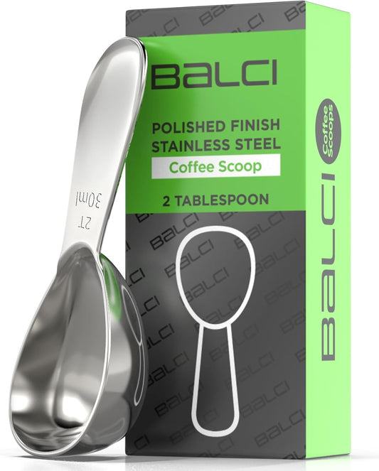 Stainless Steel Coffee Scoop - 2 Tablespoon (30ml) | Heavy duty exact measuring spoon for coffee, tea, sugar, flour & more. Premium 18/8 stainless steel construction.