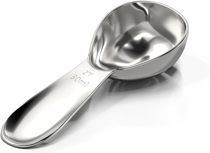 Stainless Steel Coffee Scoop - 2 Tablespoon (30ml) | Heavy duty exact measuring spoon for coffee, tea, sugar, flour & more. Premium 18/8 stainless steel construction.