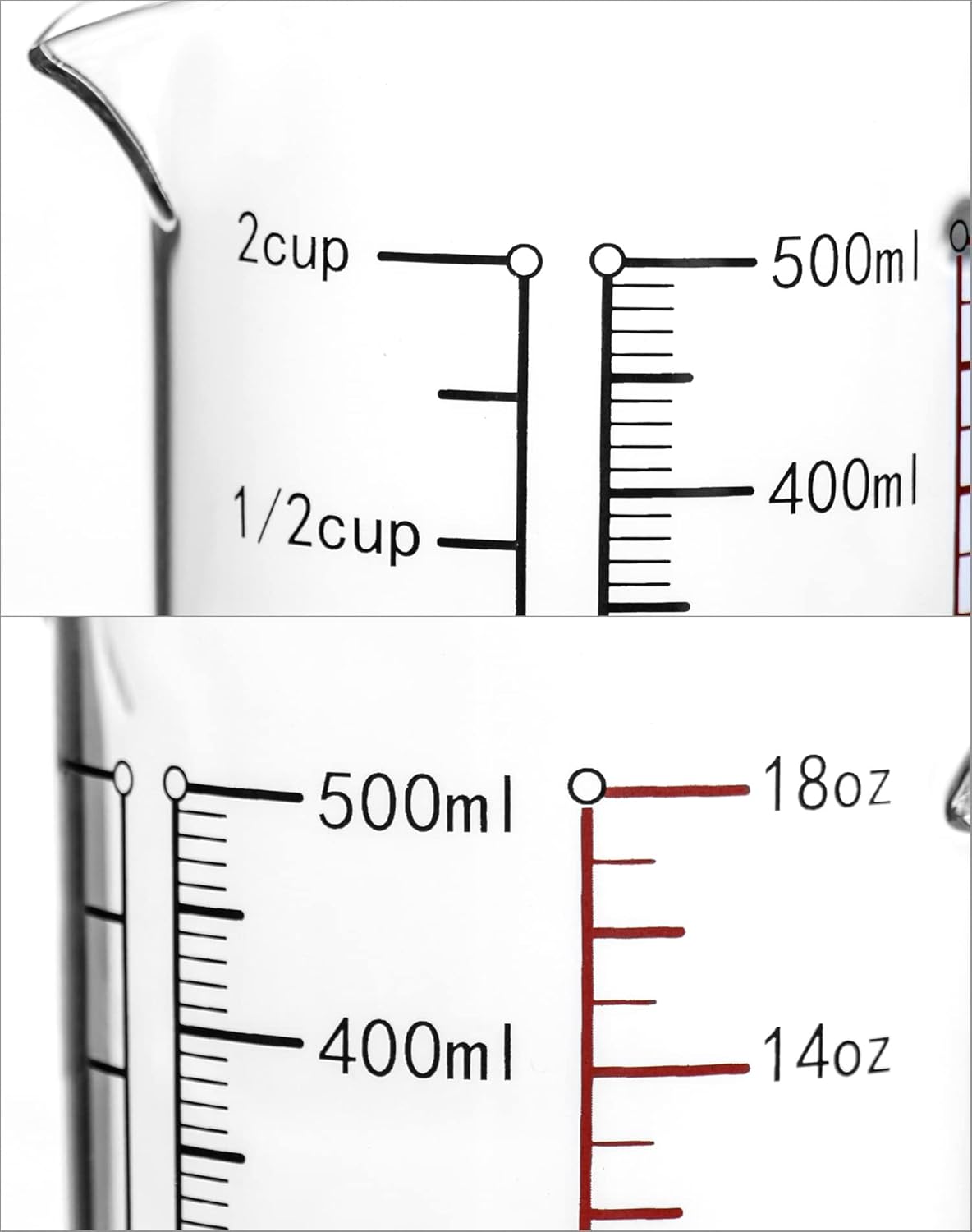 Glass Measuring Cup, 500ML (18 Oz, 2 Cup), High Borosilicate Glass Scale Cup with Handle and Durable Bamboo Lid, for Kitchen or Restaurant