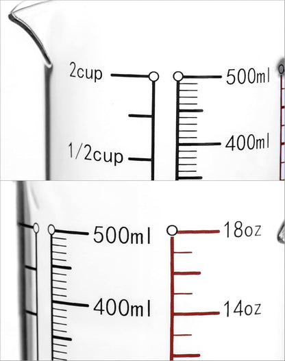 Glass Measuring Cup, 500ML (18 Oz, 2 Cup), High Borosilicate Glass Scale Cup with Handle and Durable Bamboo Lid, for Kitchen or Restaurant