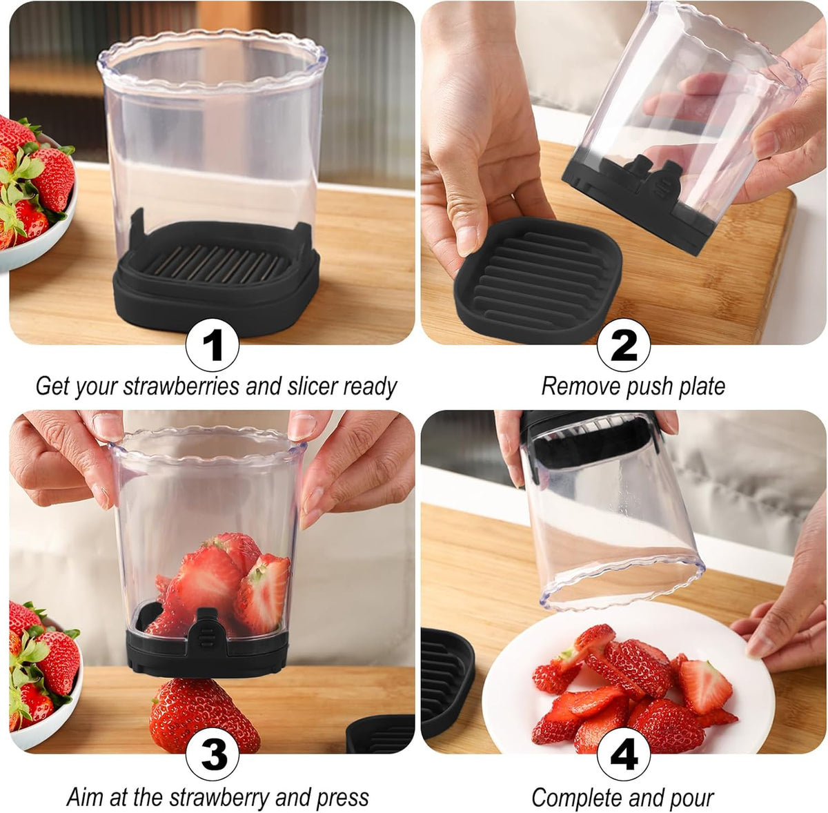Fruit Slicer Cup - Stainless Steel Strawberry Slicer with Push Plate, Detachable Egg Banana Grape Cutter, Dishwasher Safe Multifunctional Kitchen Gadget for Fruit Salad Cake (Pink)