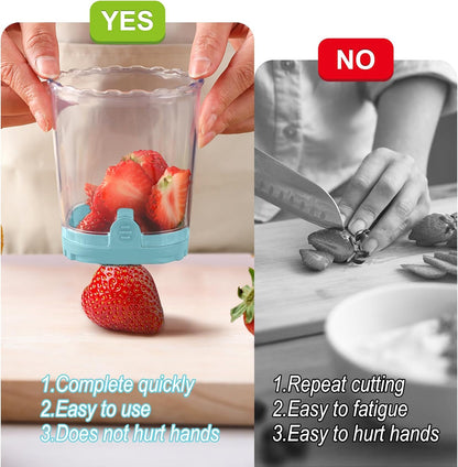 Fruit Slicer Cup - Stainless Steel Strawberry Slicer with Push Plate, Detachable Egg Banana Grape Cutter, Dishwasher Safe Multifunctional Kitchen Gadget for Fruit Salad Cake (Pink)