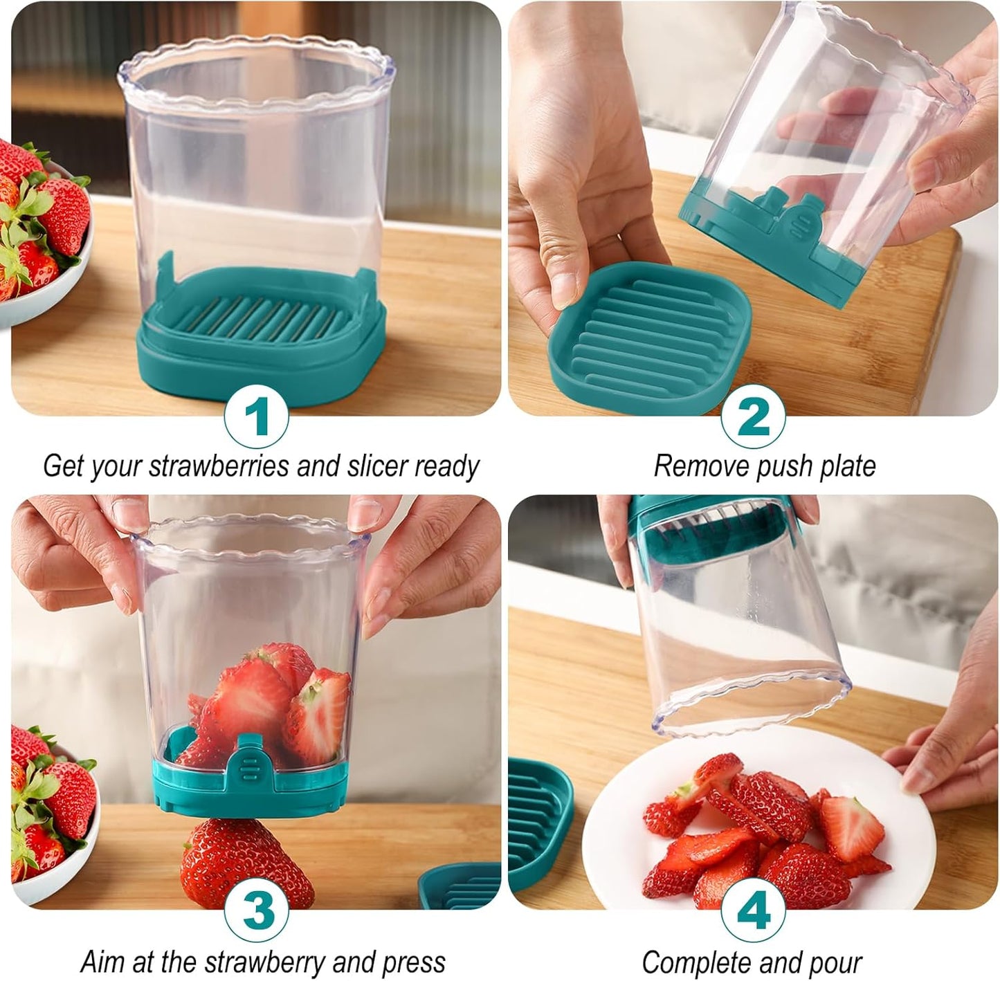Fruit Slicer Cup - Stainless Steel Strawberry Slicer with Push Plate, Detachable Egg Banana Grape Cutter, Dishwasher Safe Multifunctional Kitchen Gadget for Fruit Salad Cake (Pink)