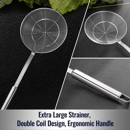 Solid Stainless Steel Spider Strainer Skimmer Ladle for Cooking and Frying, Kitchen Utensils Wire Strainer Pasta Spoon, 5.4 Inch