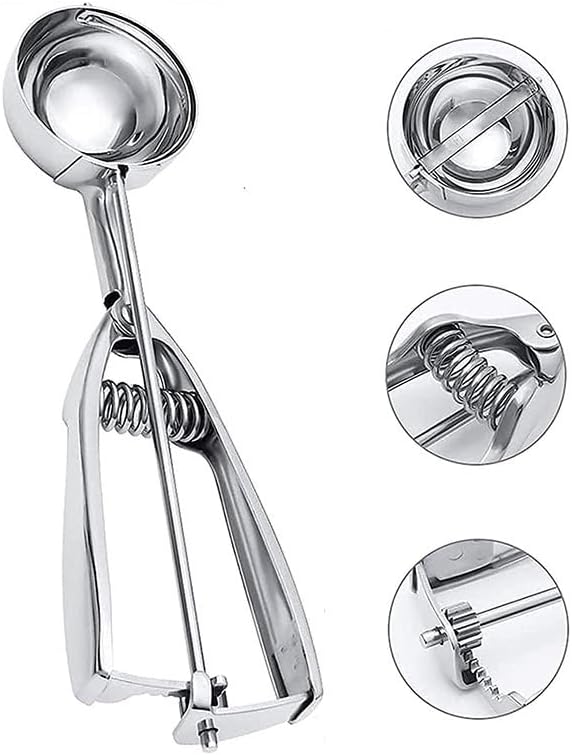 3-Piece Stainless Steel Ice Cream Scoop Set – Heavy Duty Ice Cream Ball Maker in Small, Medium & Large Sizes – Fruit Baller, Cookie Dough Scoop, Melon Spoon
