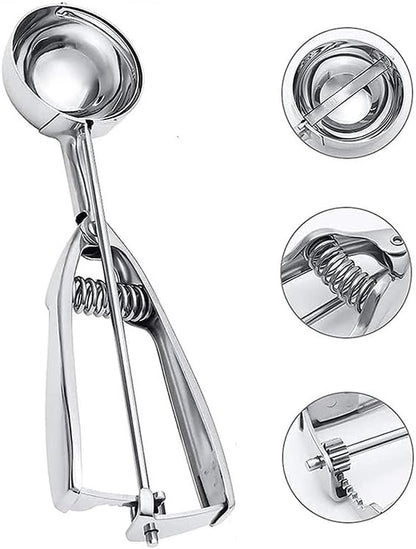 3-Piece Stainless Steel Ice Cream Scoop Set – Heavy Duty Ice Cream Ball Maker in Small, Medium & Large Sizes – Fruit Baller, Cookie Dough Scoop, Melon Spoon