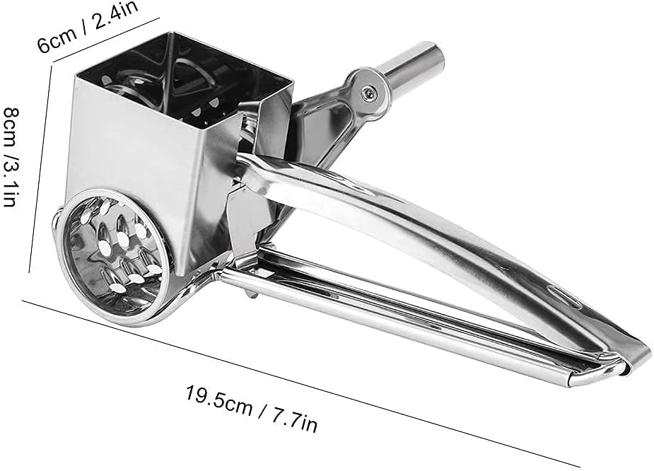 Stainless Steel Rotary Cheese Grater, Hand Crank Cheese Shredder Multifunction Rotatable Cheese Cutter Kitchen Slicing Tool for Hard Cheese, Chocolate & More