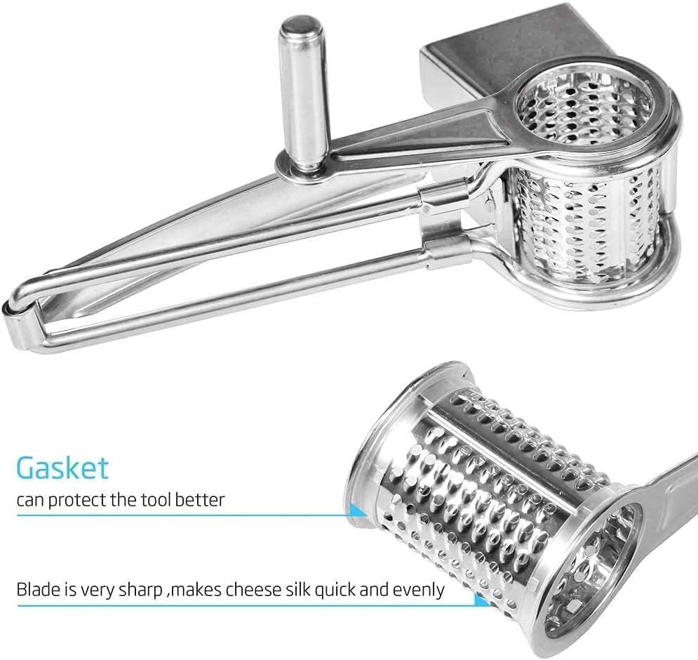Stainless Steel Rotary Cheese Grater, Hand Crank Cheese Shredder Multifunction Rotatable Cheese Cutter Kitchen Slicing Tool for Hard Cheese, Chocolate & More