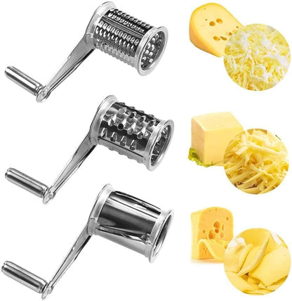 Stainless Steel Rotary Cheese Grater, Hand Crank Cheese Shredder Multifunction Rotatable Cheese Cutter Kitchen Slicing Tool for Hard Cheese, Chocolate & More