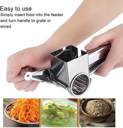 Stainless Steel Rotary Cheese Grater, Hand Crank Cheese Shredder Multifunction Rotatable Cheese Cutter Kitchen Slicing Tool for Hard Cheese, Chocolate & More