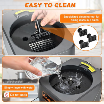 6-In-1 Electric Commercial Food Processor Multifunctional Vegetable Chopper Dicer Slicer Shredder Crinkle Cutter Automatic Discharge 2 Food Inlets With Container for Potato Onion 100W 110V